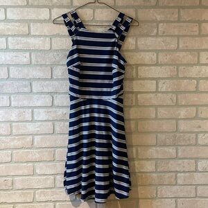 by&by Navy Blue and White Nautical Striped Juniors Sleeveless Fit & Flare Dress